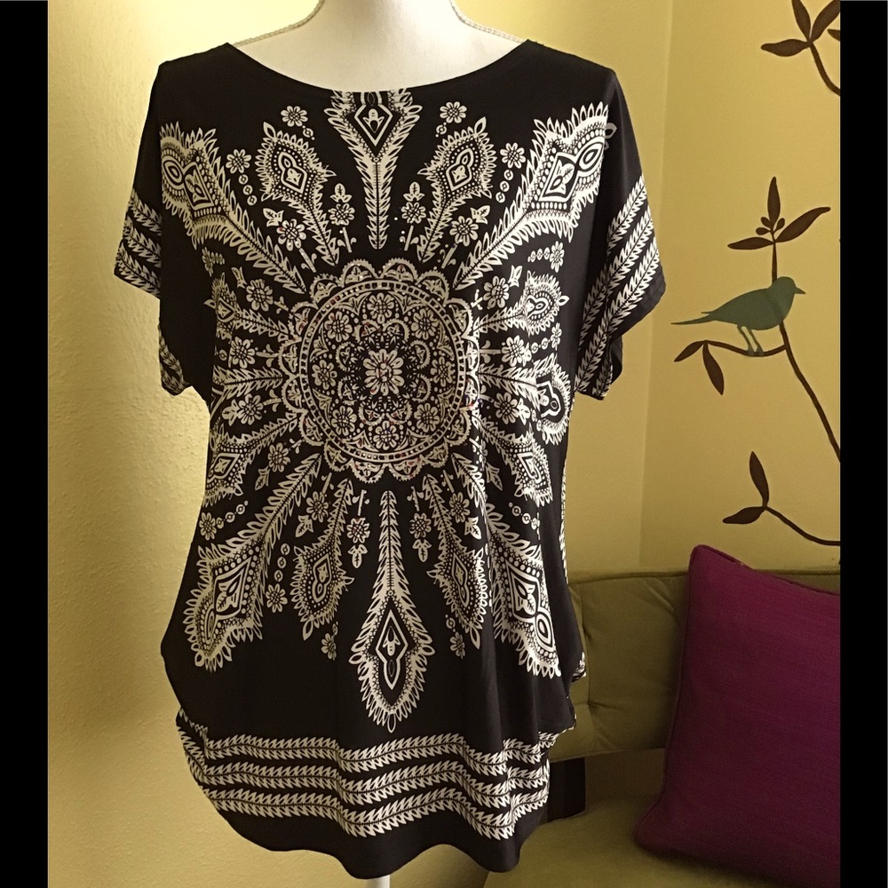 Geometric Design Blouse With Jeweled Accents - Women’s Medium
